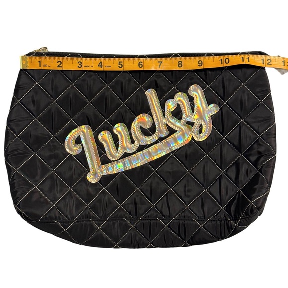 NWOT “Lucky” Large Black Quilted Cosmetics Bag With Gold Holographic Accents - Picture 6 of 7